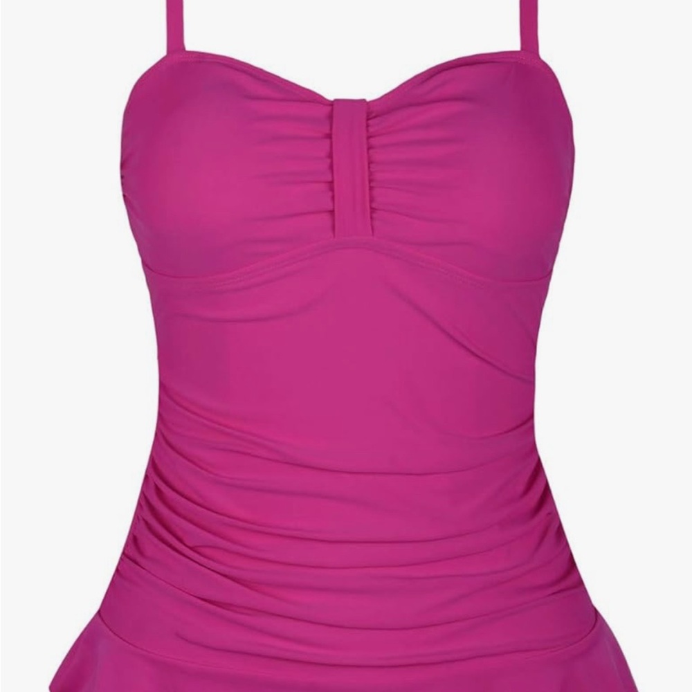 New-Tankini Swimsuit Top with Ruffle Hem Bathing Suit Top Tummy Control Swim Top - Picture 2 of 4